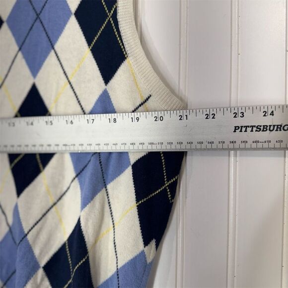 Ralph Lauren Y2K Preppy Argyle Sweater Vest Blue Navy Cotton Cashmere Knit L - Picture 3 of 8